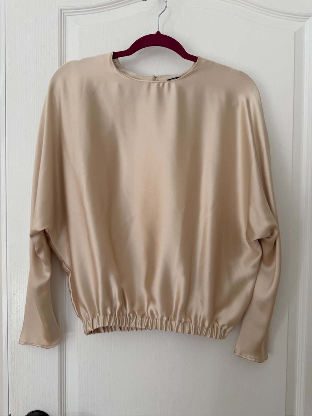 Zara Satin Beige Long-Sleeve Blouse